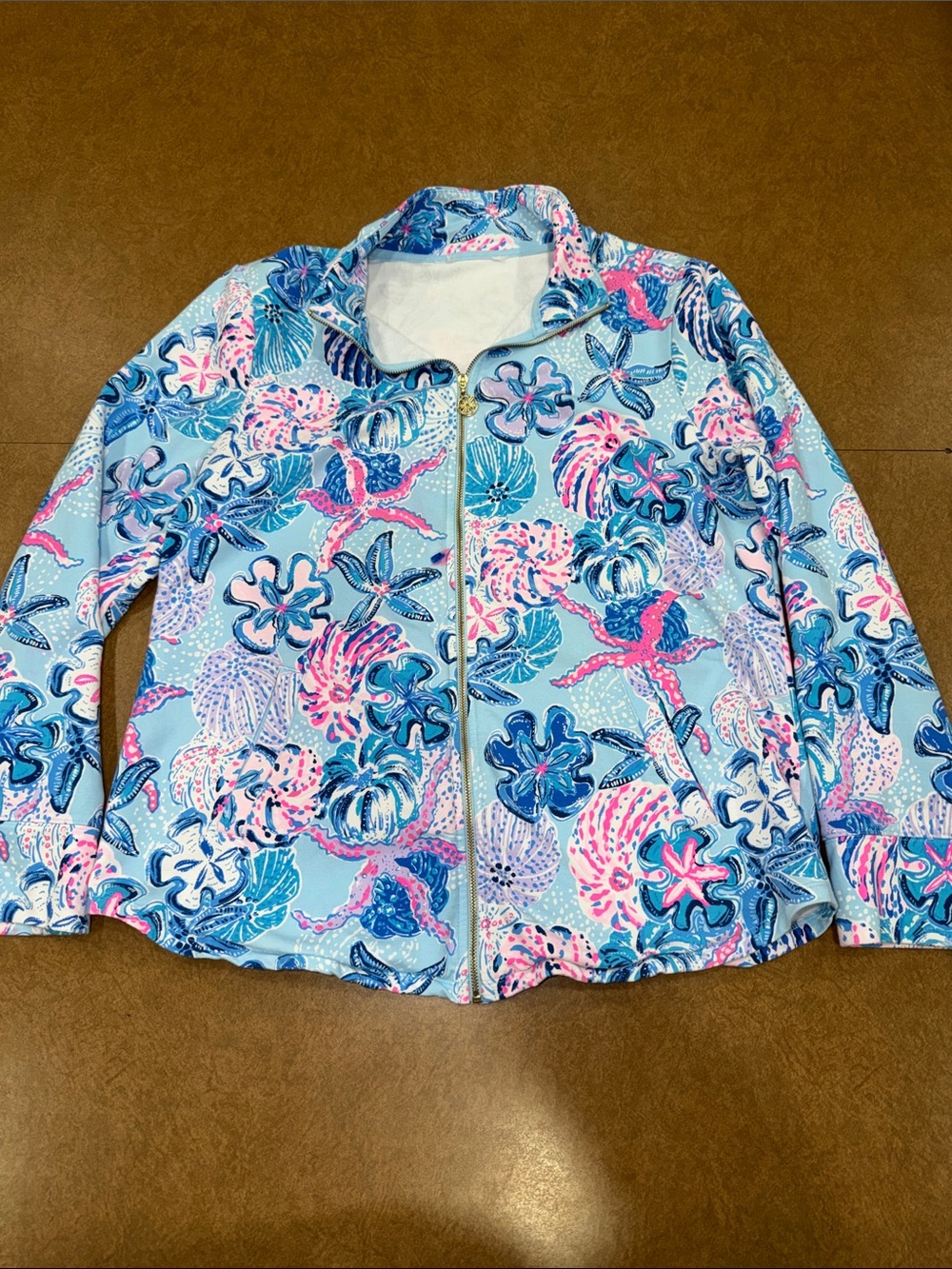 Lilly Pulitzer Leona Zip-Up Multi Bahama Beach Jacket w/ Pink & Navy NO Size Tag